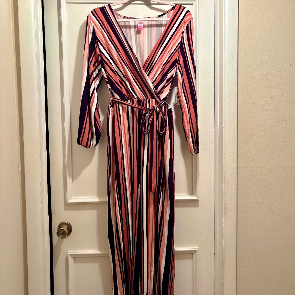 Striped Wrap Jumpsuit XXL | Slit Sleeve Design | Tie Waist